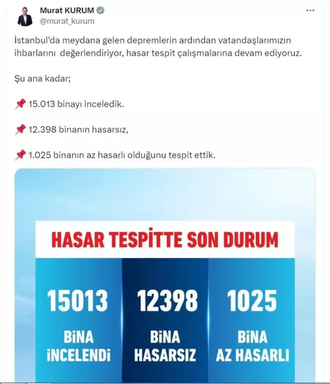 İstanbul'daki Depremler Sonrası Hasar Tespit Çalışmaları