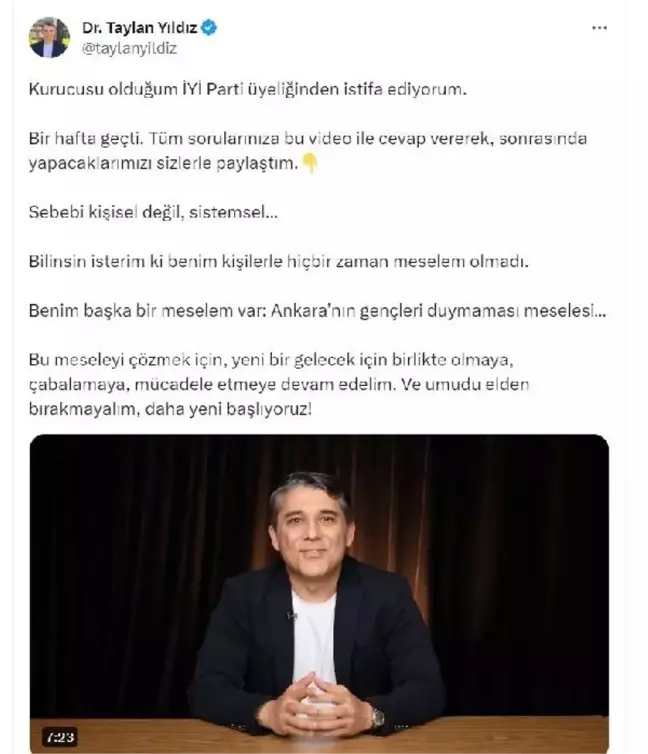 İYİ Parti'nin kurucularından Taylan Yıldız istifa etti