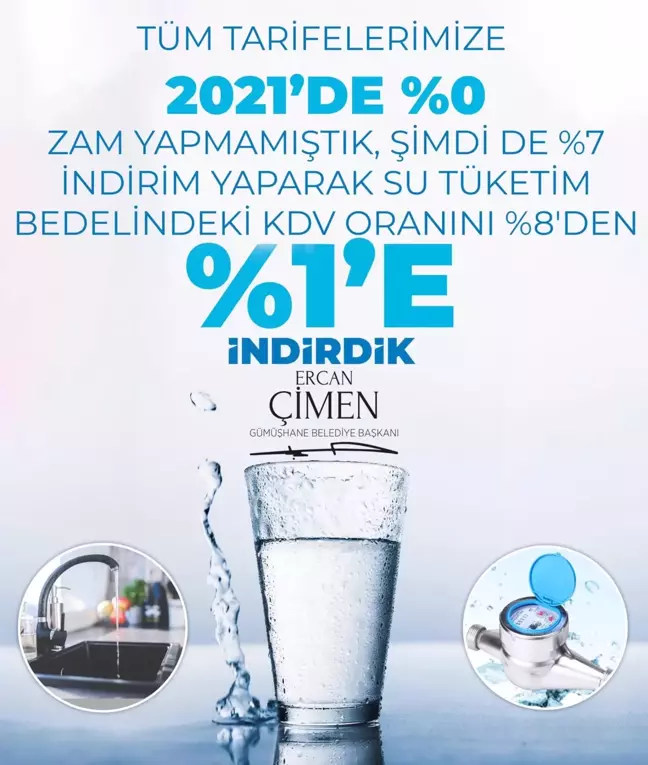 Gümüşhane Belediyesi su tüketim bedelindeki KDV oranını yüzde 1'e düşürdü