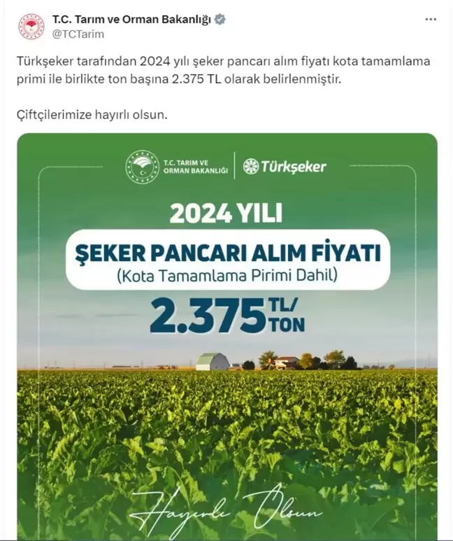 2024 Şeker Pancarı Alım Fiyatı 2.375 TL Olarak Belirlendi