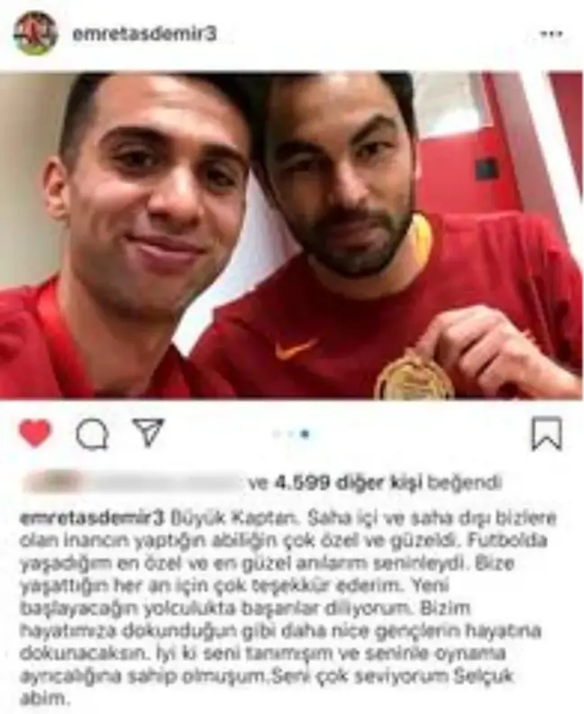 Emre Taşdemir'den kaptan Selçuk İnan'a teşekkür