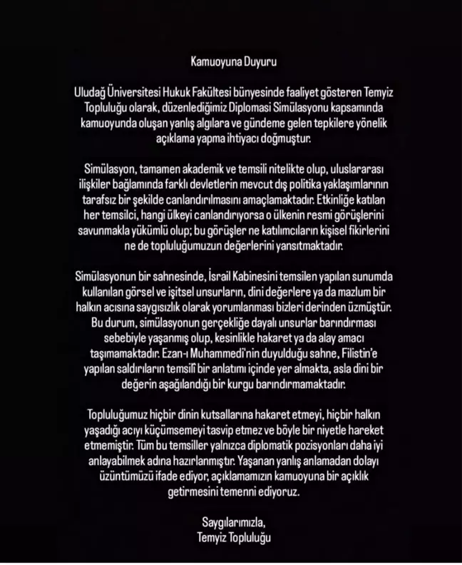Bursa Uludağ Üniversitesi'nden Ezan ve Filistin Açıklaması