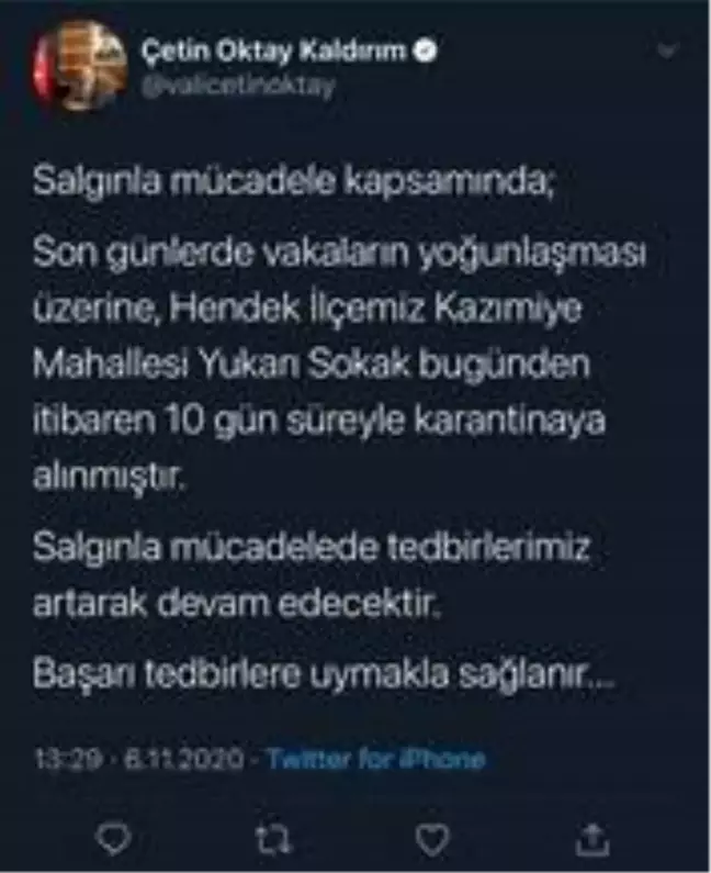 Vaka sayısı artan Sakarya'da bir sokak karantinaya alındı