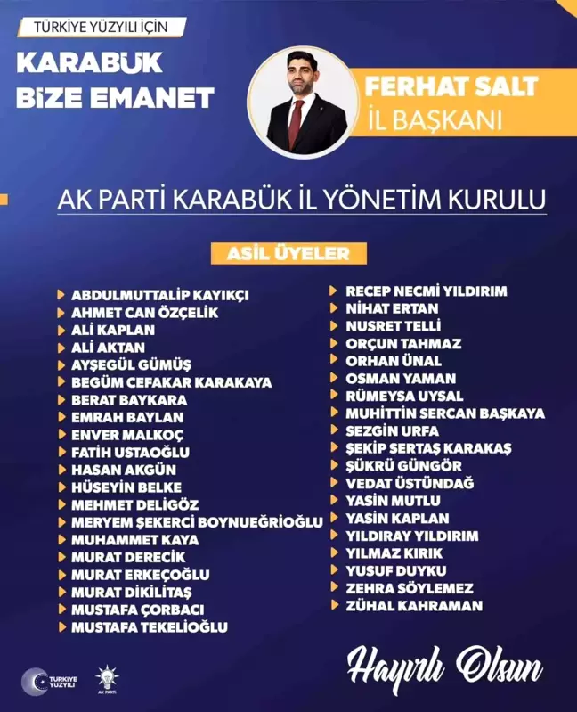 AK Parti Karabük İl Yönetim Kurulu Üyeleri Belli Oldu