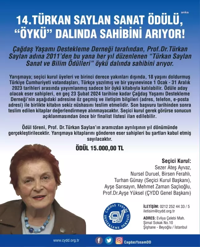 Türkan Saylan Sanat ve Bilim Ödülleri Öykü Dalında Sahibini Arıyor