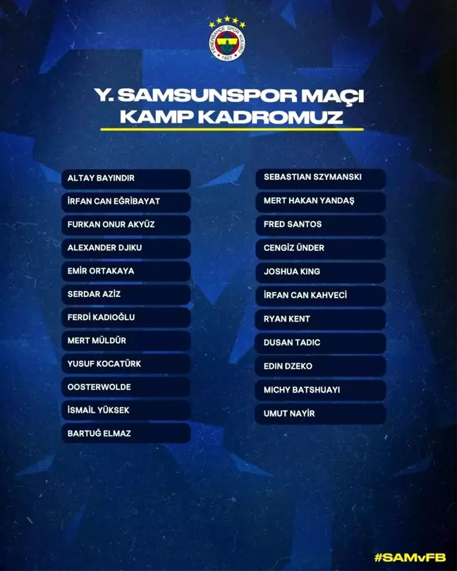 Fenerbahçe, Samsun'a 7 eksikle gitti