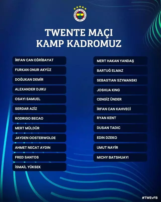 Fenerbahçe'nin Twente maçı kadrosu belli oldu