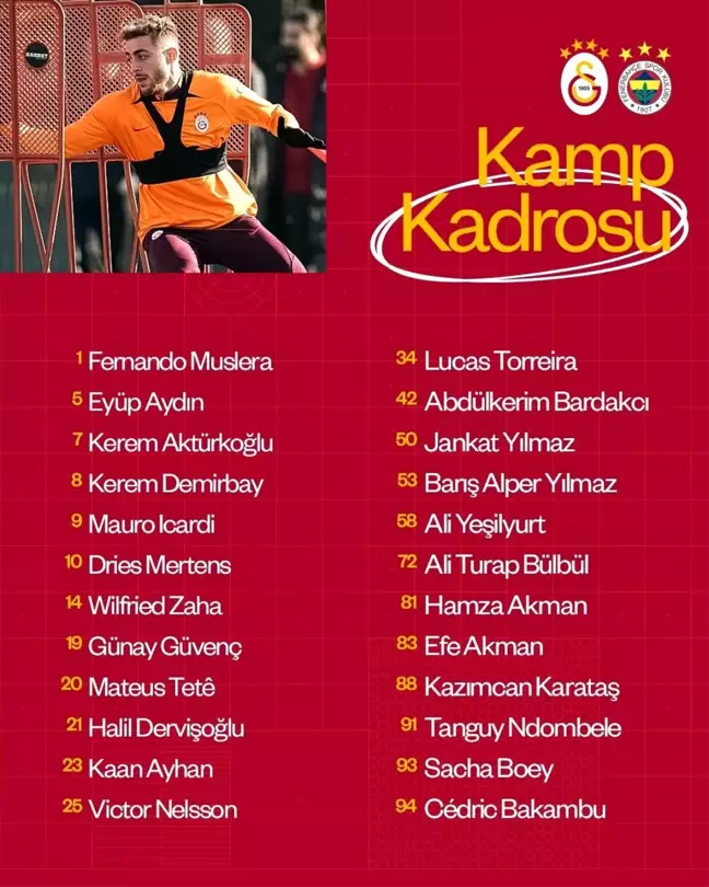 Galatasaray'ın Süper Kupa maçı kamp kadrosu belli oldu