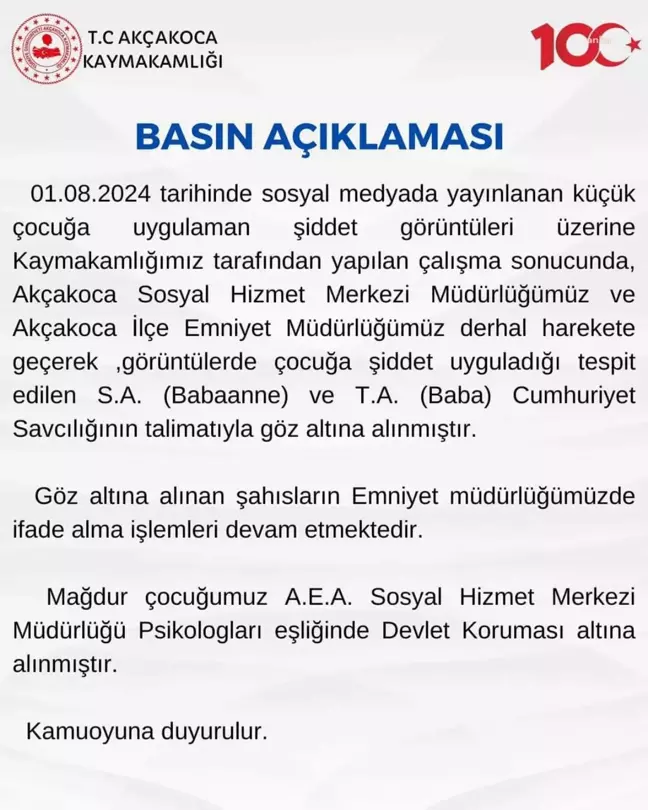 Düzce'de torununa şiddet uygulayan babaanne ve müdahale etmeyen baba gözaltına alındı