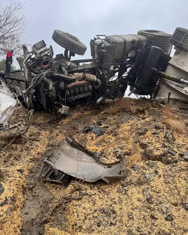 Çankırı'da Buğday Yüklü Tır Şarampole Devrildi