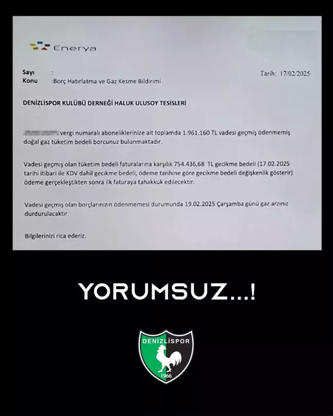 Denizlispor'un Doğalgaz Sorununa Tepki