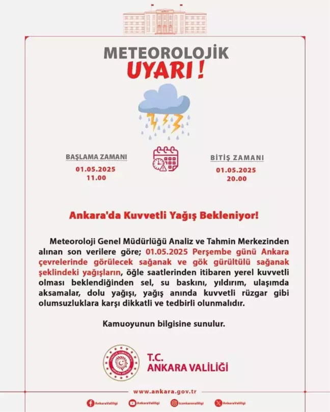 Ankara Valiliği'nden Sel ve Su Baskını Uyarısı