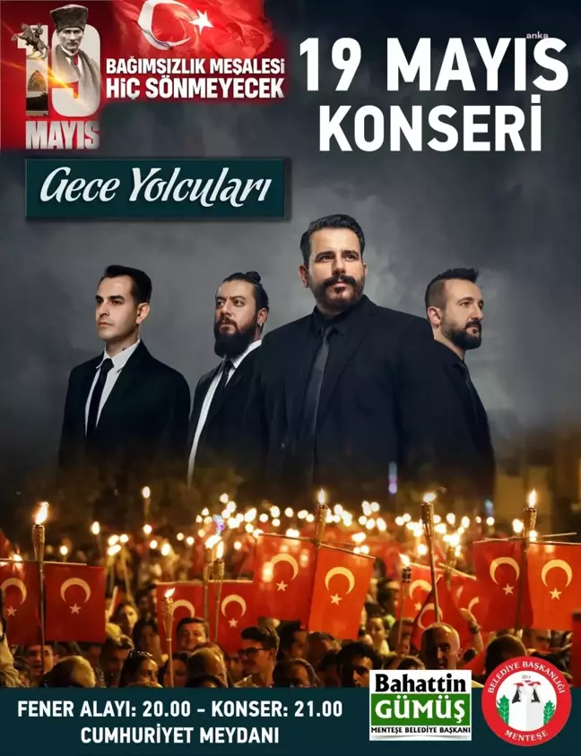 19 Mayıs, Menteşe'de Fener Alayı ve Gece Yolcuları Konseriyle Kutlanacak