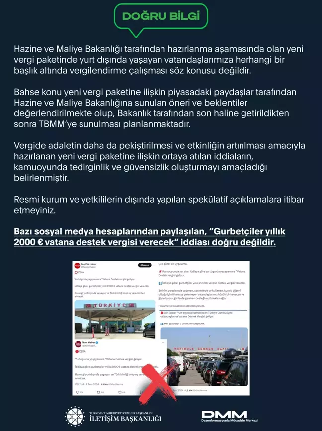 Yurt dışında yaşayan vatandaşlara vergi iddiaları yalanlandı