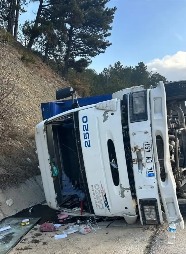 Göynük'te Devrilen Kamyonun Sürücüsü Yaralandı