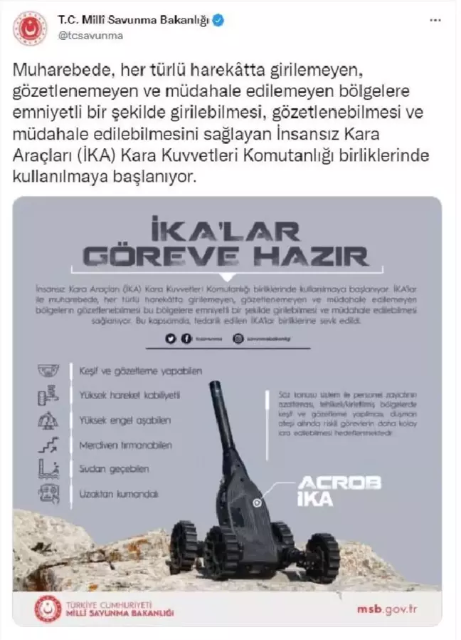 MSB: İKA'lar Kara Kuvvetleri Komutanlığı'nda kullanılmaya başlanıyor