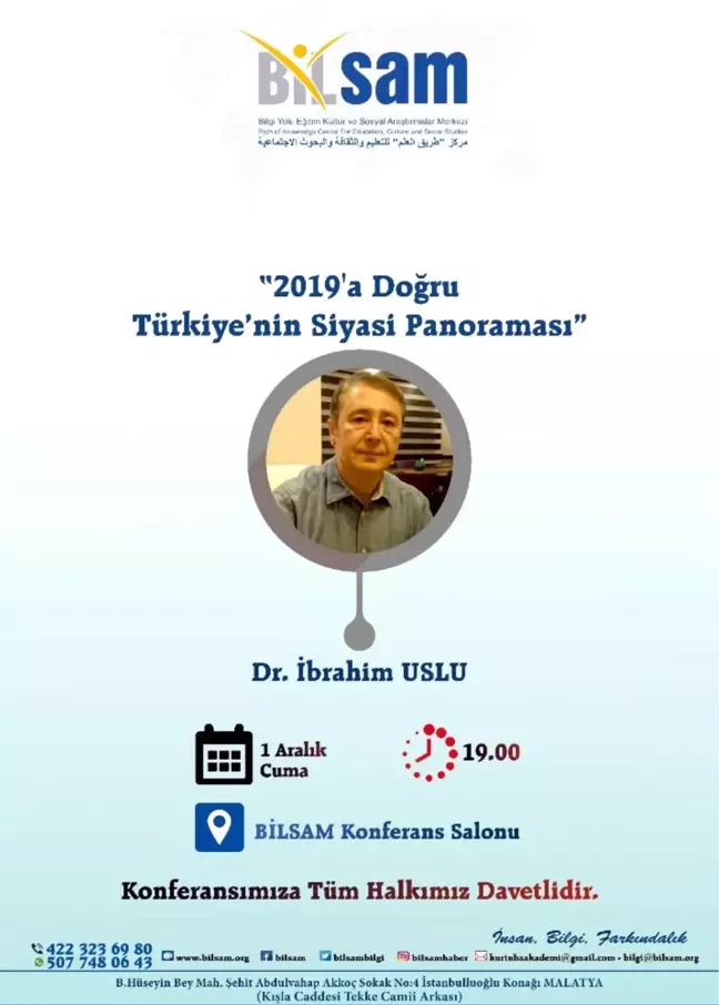 Anar Genel Müdürü Dr. İbrahim Uslu Bilsam'ın Konuğu Olacak
