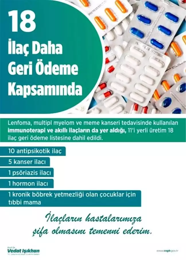 18 Yeni İlaç Sosyal Güvenlik Kurumu'nun Geri Ödeme Listesine Eklendi