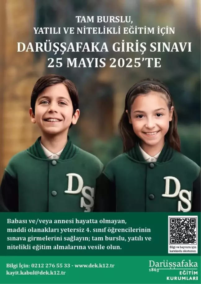 Darüşşafaka Eğitim Kurumları'nın 2025 Giriş Sınavı 25 Mayıs'ta