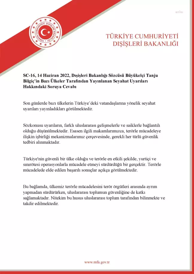 Dışişleri Bakanlığı'ndan 'seyahat uyarıları' açıklaması