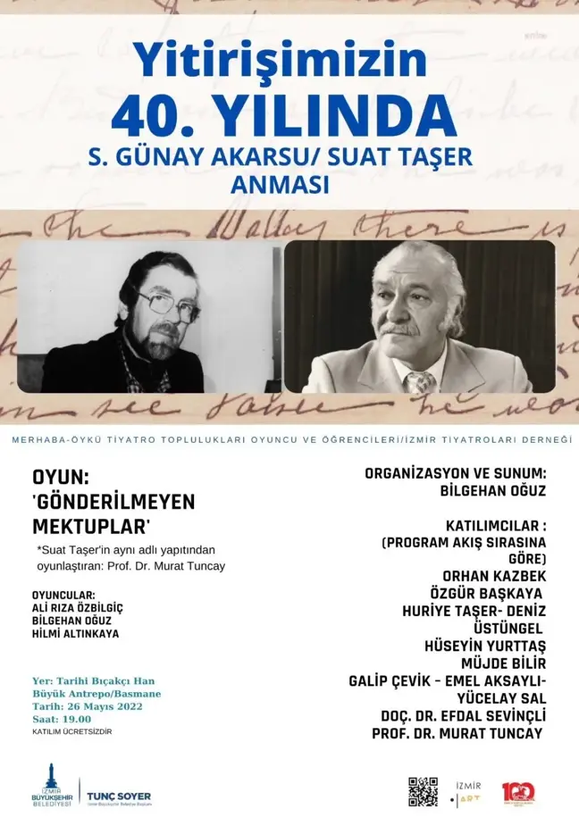Sabri Günay Akarsu ve Suat Taşer, İzmir'de Anılacak