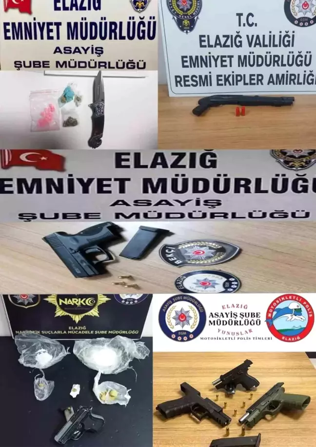 Elazığ'da Asayiş Uygulamasında Ruhsatsız Tabanca ve Uyuşturucu Ele Geçirildi
