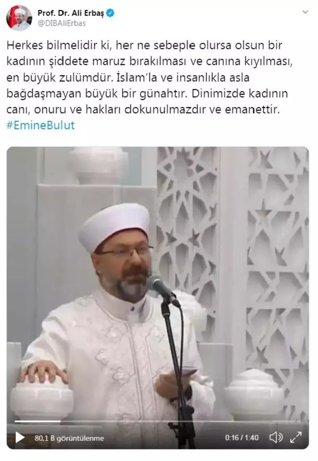 Diyanet işleri başkanı erbaş: kadının canına kıyılması en büyük zulümdür