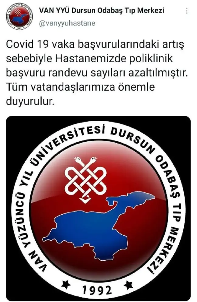 YYÜ, vaka başvurularındaki artış nedeniyle poliklinik randevu sayılarını azalttı
