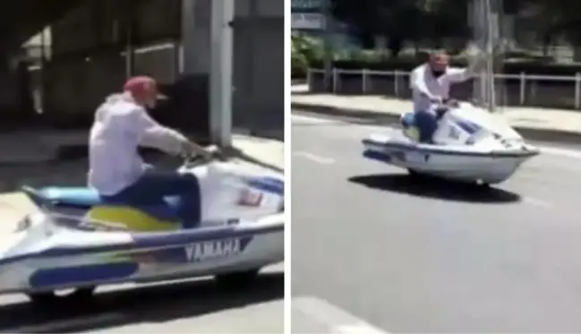 Jet skiye teker taktı otobana çıktı, görenler gözlerine inanamadı