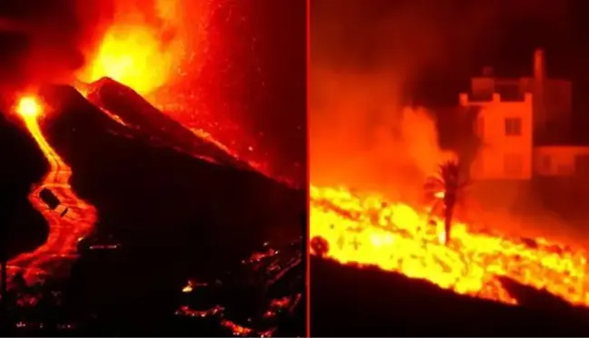 La Palma Adası'ndaki volkandan çıkan lavlar son 24 saatte 90 evi daha yakıp geçti