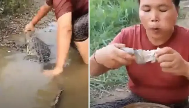 Timsahların korkulu rüyası kadın! Nehre girip tuttuğu timsahı önce haşlayıp sonra sos dökerek yedi