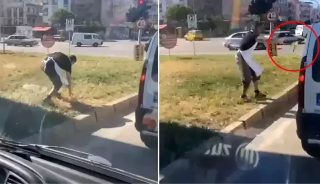 Trafikte yere muz kabuğu fırlattı, arkasındaki sürücü kabuğu alıp aracın içine geri attı