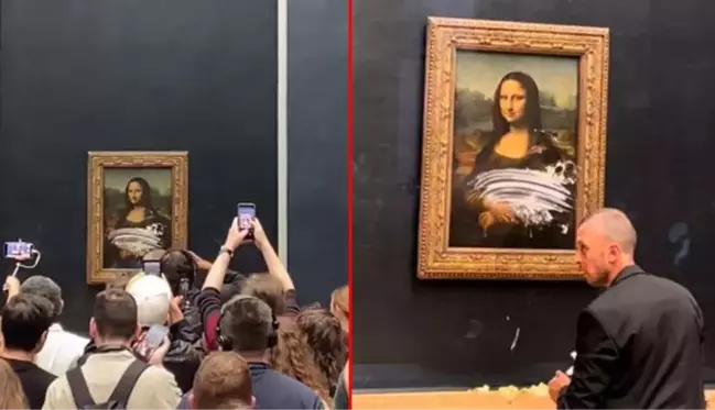 Yaşlı kadın kılığına giren iklim aktivisti, Mona Lisa tablosuna pasta fırlattı