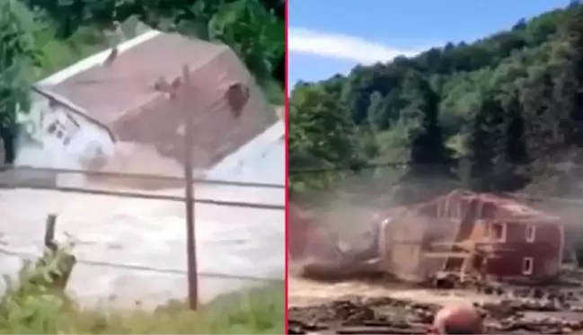 Görüntü Kastamonu'dan! Sular, önüne kattığı bina ve camiyi böyle götürdü
