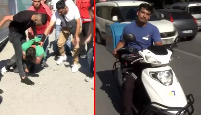 Esnafın kovaladığı hırsızı gören motokurye, şahsı çarparak durdurdu