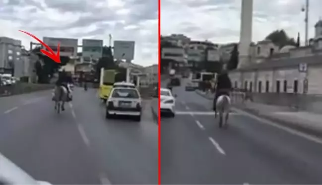 İstanbul'un göbeğinde at üstünde dört nala yolculuk! O anlar kamerada