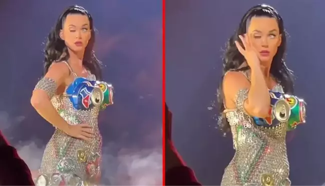 Sahnede korkutan anlar! Şarkıcı Katy Perry, poz verirken gözünü kontrol edemedi