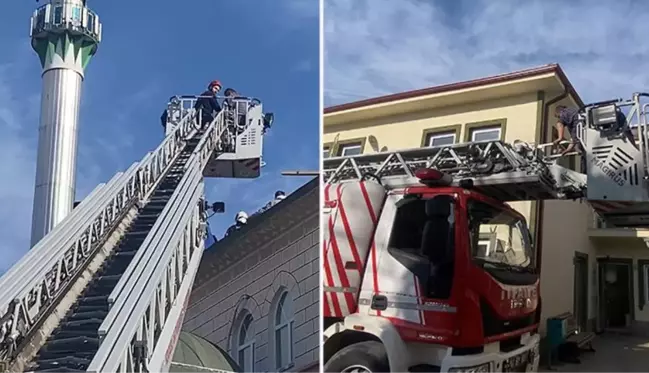 Kocaeli'de kubbe onarımı sırasında fenalaşan işçiyi itfaiye merdivenle indirdi