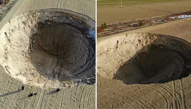 Konya'da iki fay arasında 37 metre çapında obruk oluştu