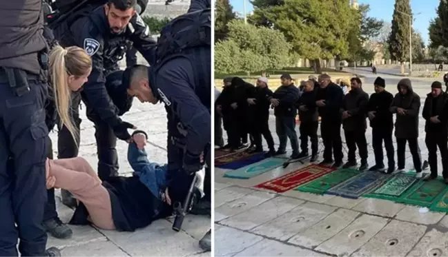 Gece yarısı Mescid-i Aksa'yı basan İsrail polisi yine rahat durmadı! Namaz kılan cemaati engellediler