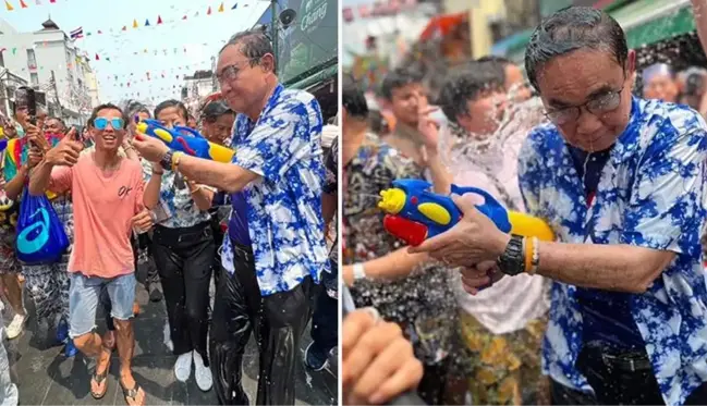 Tayland'da festival coşkusu tüm ülkeyi sardı, başbakan su savaşına katıldı