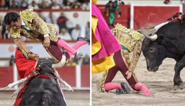 Boğanın havaya fırlattığı matador olduğu yere yığılıp kaldı