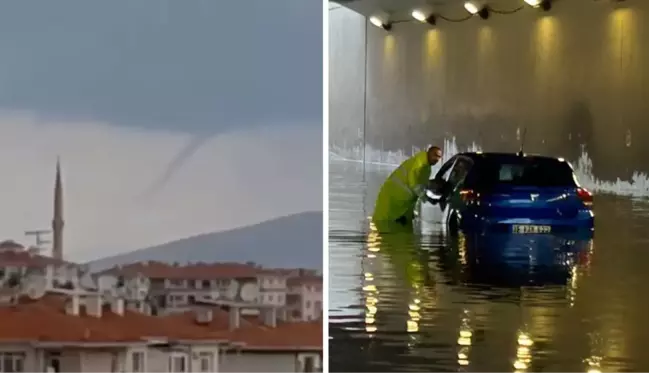 Ankara'da sağanak devam ediyor! Bir yanda hortum çıktı, bir yanda araçlar mahsur kaldı