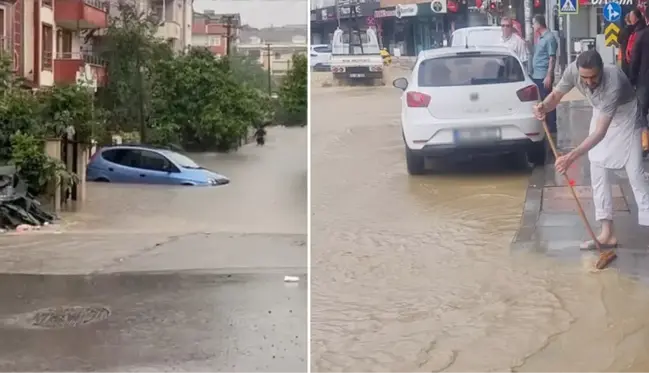 İzmit'te sağanak hayatı felç etti! Dere taştı, caddeler su altında kaldı