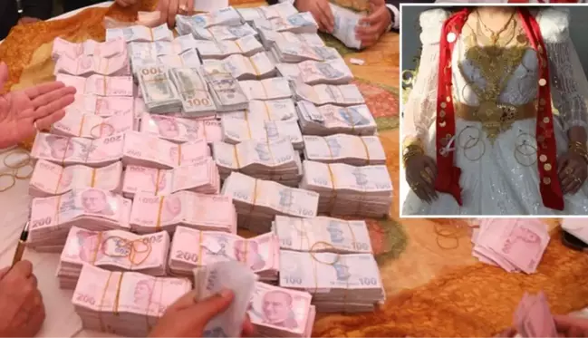 Aşiret düğününde 5 saatlik takı merasimi! Gelin ve damada 4 kilo altın, 6 milyon lira nakit para takıldı