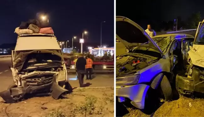 Aynı istikamete giden minibüs ile otomobil çarpıştı: 16 yaralı