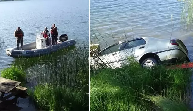 Fotoğraf çekmek isteyen adamın hatası pahalıya patladı! El frenini çekmeyi unuttuğu aracı göle uçtu