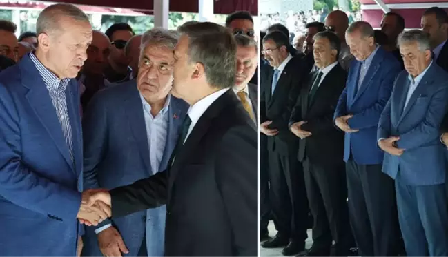 Cumhurbaşkanı Erdoğan ve Abdullah Gül cenazede bir araya geldi