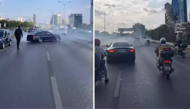 İstanbul'da düğün konvoyu terörü! E-5 karayolunda yol kesip drift attılar