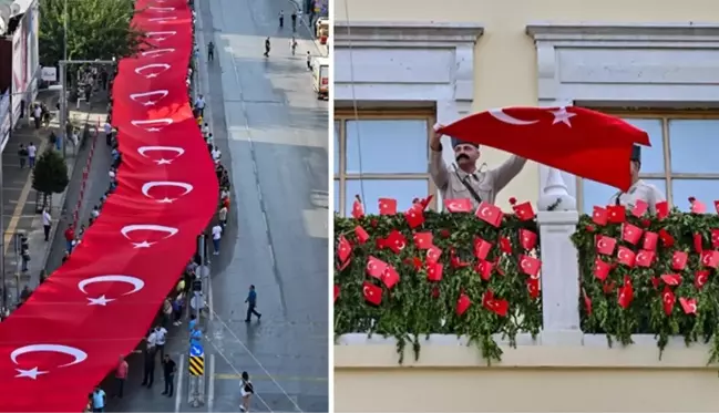 İzmir'de coşkulu kutlama! Türk ordusunun 101 yıl önce şehre girerken kullandığı güzergahta dev Türk bayrağı taşıdılar